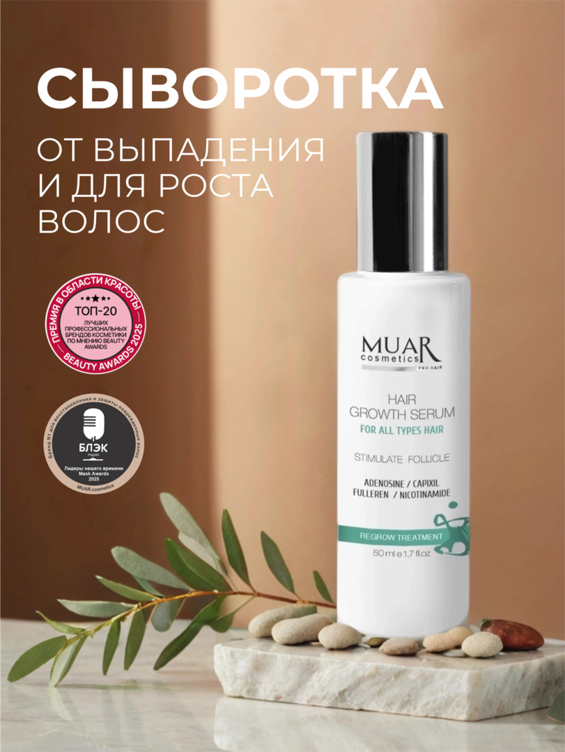 Сыворотка против выпадения волос MUAR Cosmetics, с прокапилом, фуллереном
