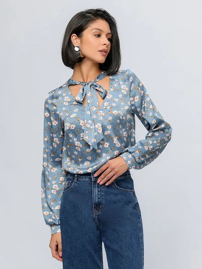 Блуза 1001 DRESS свободная с цветочным принтом голубая 1001 DRESS