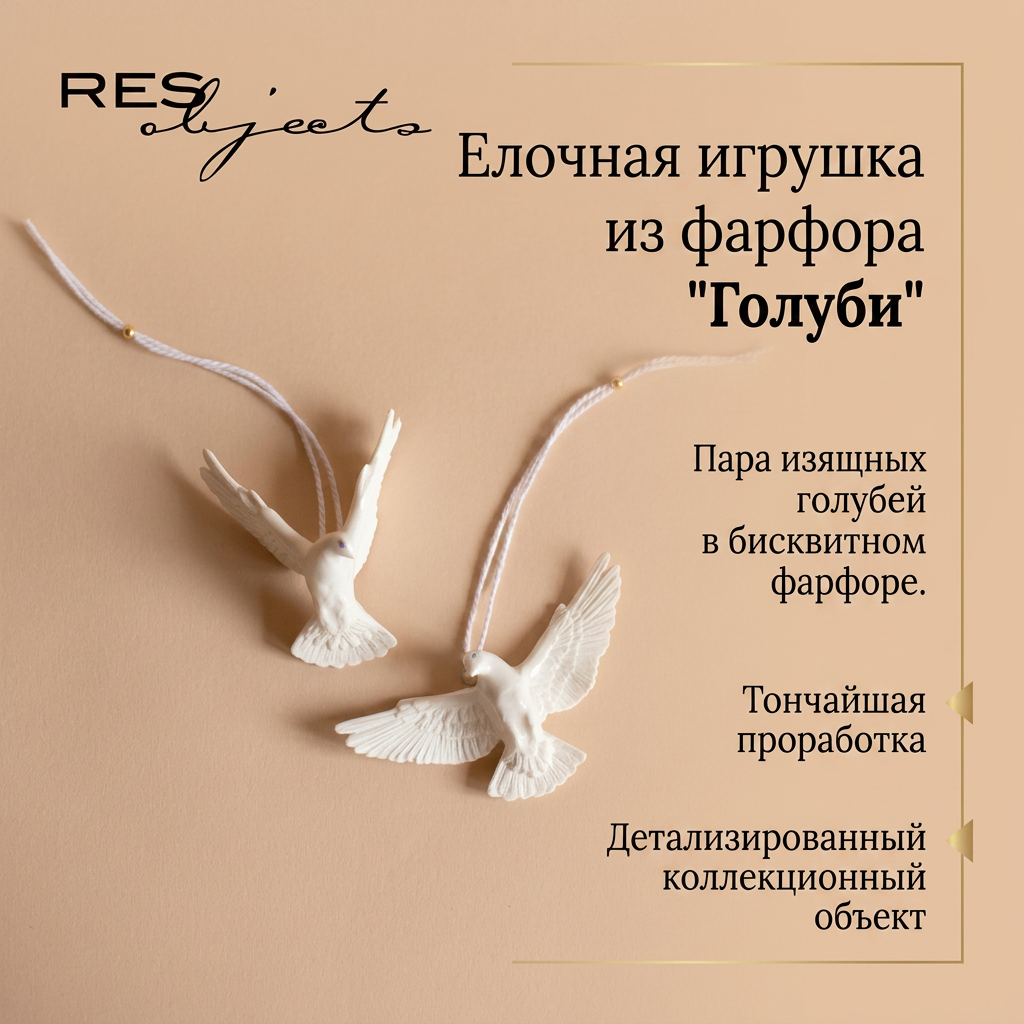 Фигурка из фарфора "Голуби", пара, белые, RES Objects