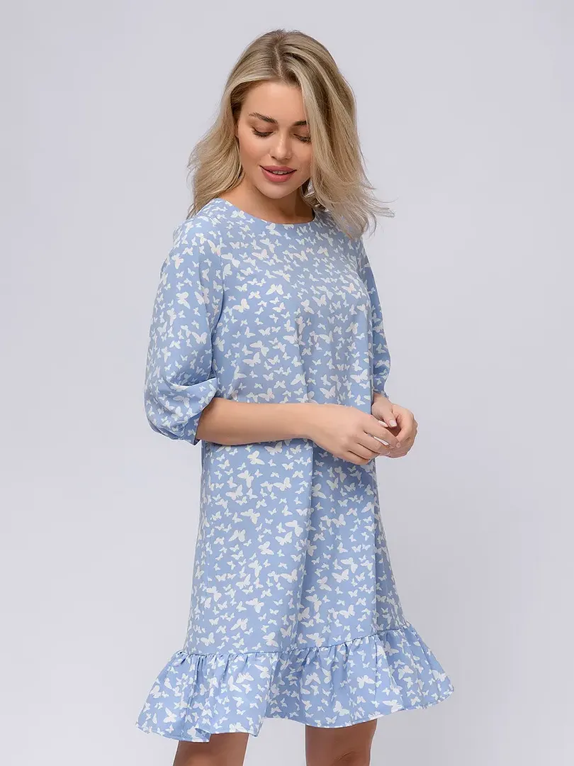 Платье 1001 DRESS а-силуэт с воланами голубое 1001 DRESS